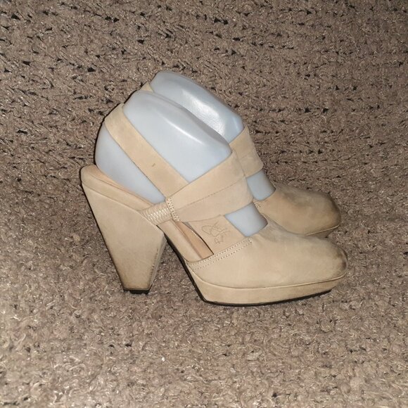 JOHN FLUEVOG-On Course Starboard Ward-Distressed Beige Heels-Sz 8.5-NM - Picture 4 of 10